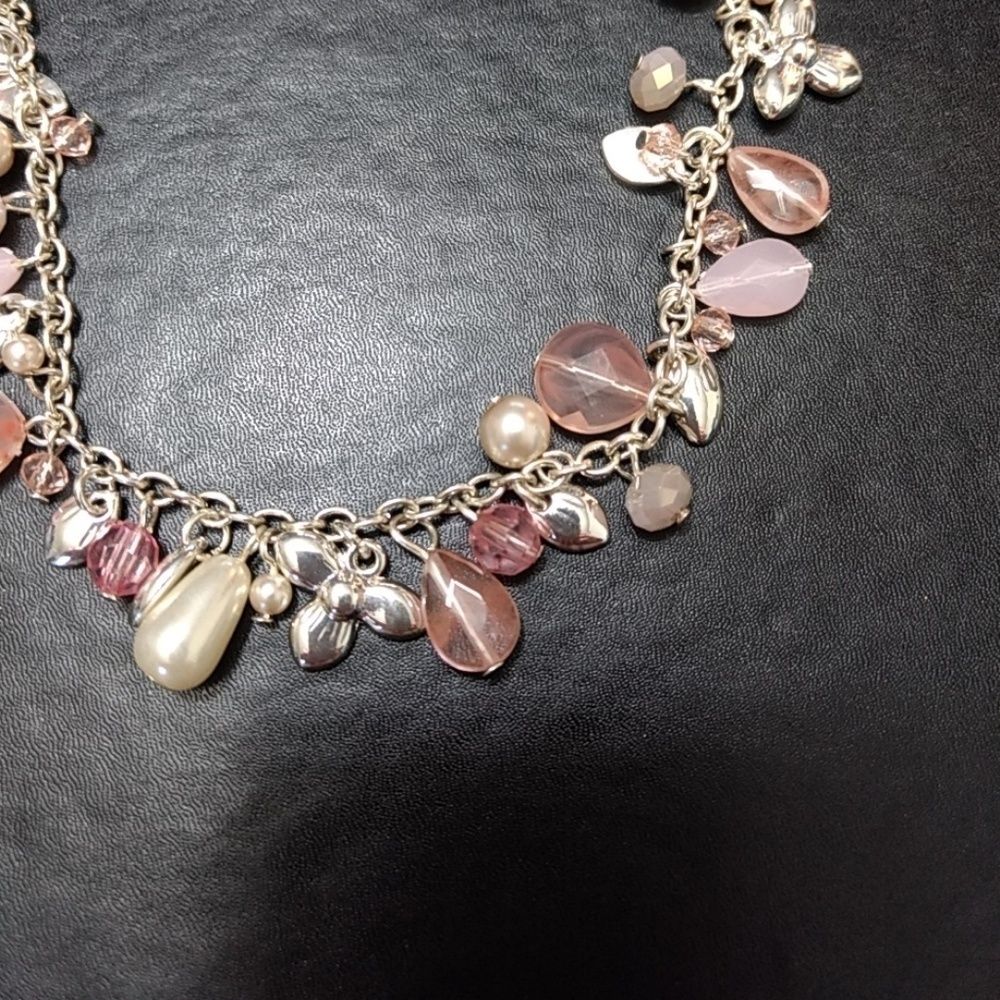 Chaps Silver Tone Pink Necklace